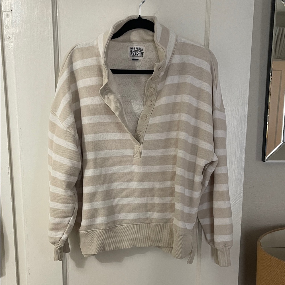 American eagle Striped Cream and white Sweater sweatshirt